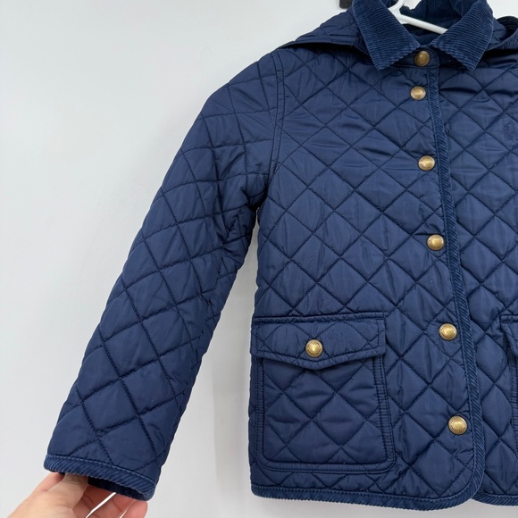 Polo Ralph Lauren Jacket Child Size 6X Blue Hooded Diamond Quilted Corduroy Trim - Picture 3 of 16